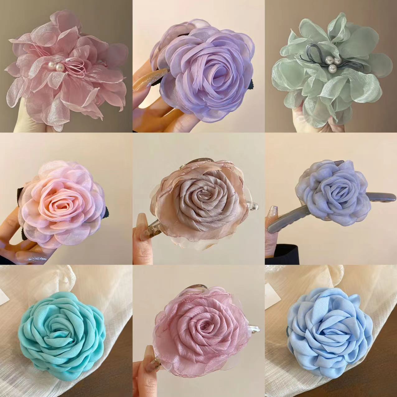 Super hada organza flor perla pinza para el cabello pinza dulce y elegante pinza de tiburón estilo literario de nicho accesorios para el cabello