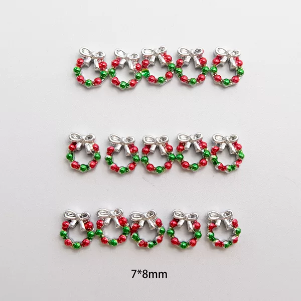 Boxed Christmas wreath nail art decorations, bows, resin colored rhinestones, Christmas wreath nail glitter rhinestones, 7 pieces wholesale