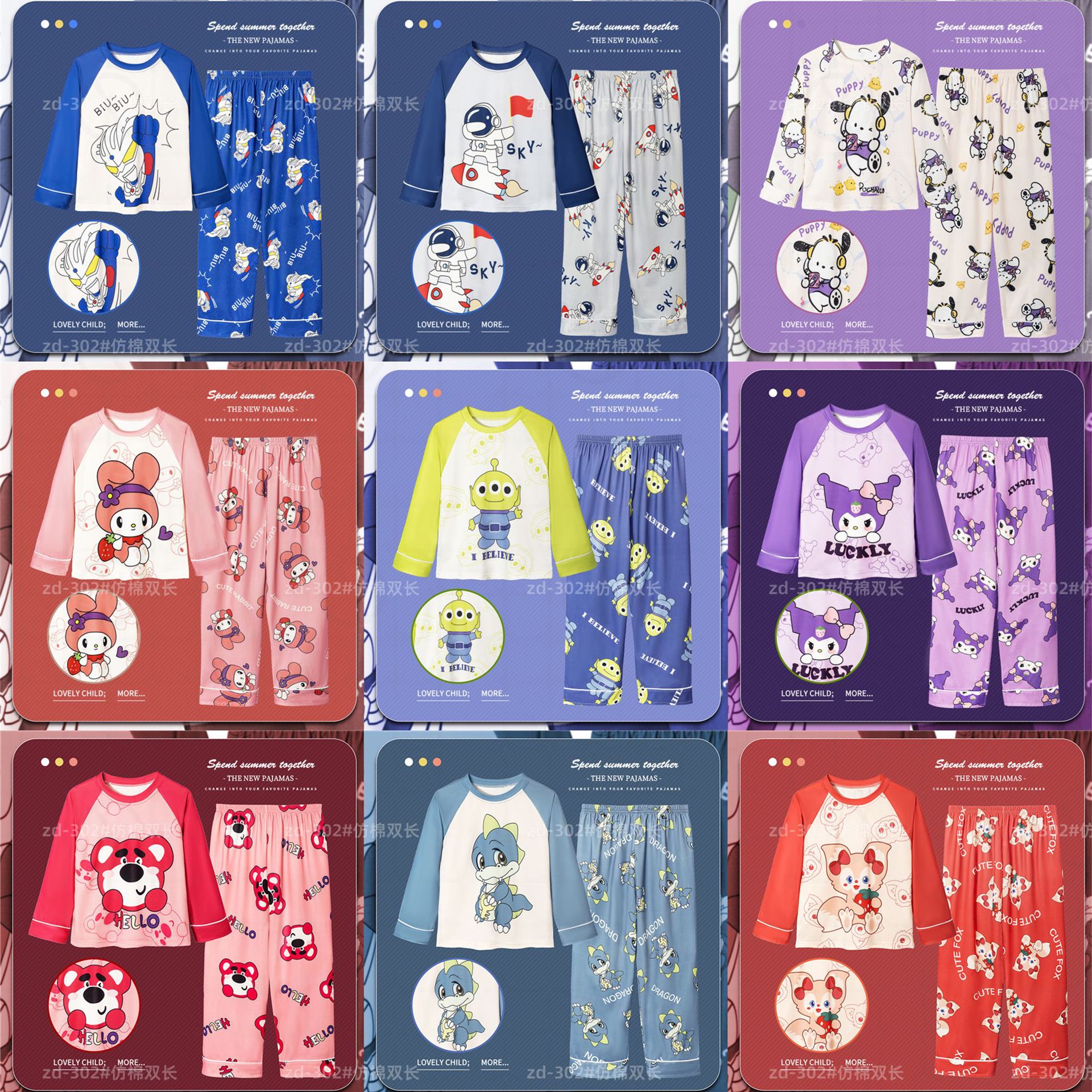 Primavera y otoño pijamas infantiles de mangas largas para niños y niñas, niños delgados de dibujos animados para niños y niñas, set de ropa de hogar para estudiantes de primaria