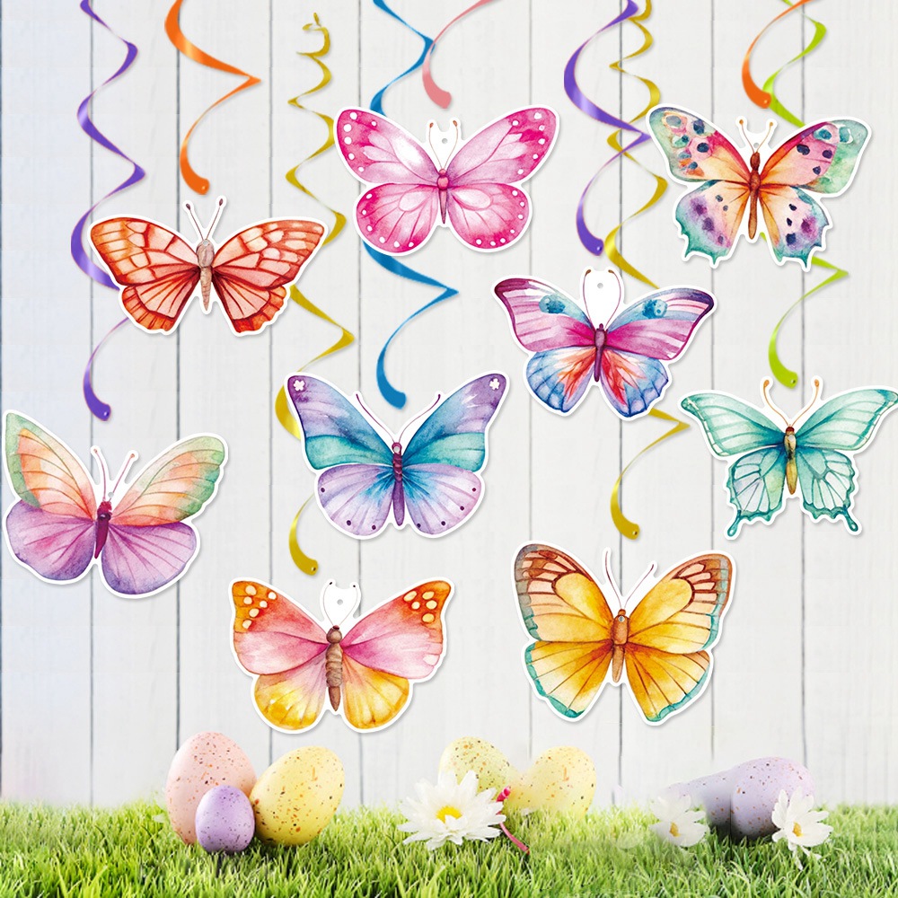 Nuevos productos transfronterizos mariposa espiral decoración de primavera acuarela mariposa primavera cumpleaños espiral decoración colgante