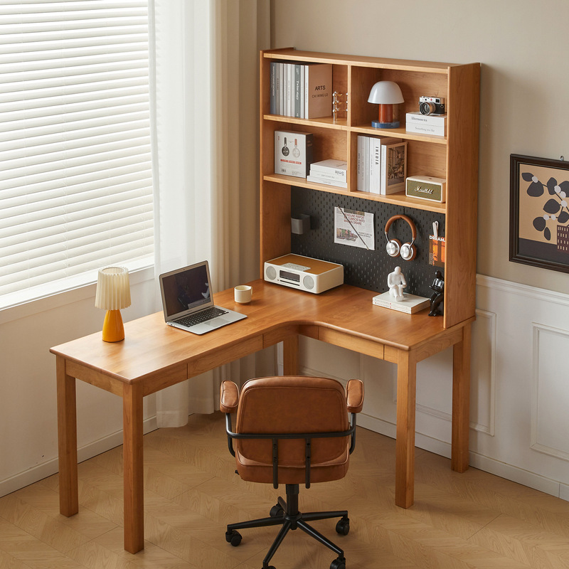 North American Cherry Wood Corner Desk and Bookshelf Combination for Home Use, Bedroom Writing Desk, All Solid Wood Corner Study Computer Desk North American Cherry Wood Corner Desk and Bookshelf Combination for Home Use, Bedroom Writing Desk, All Solid Wood Corner Study Computer Desk