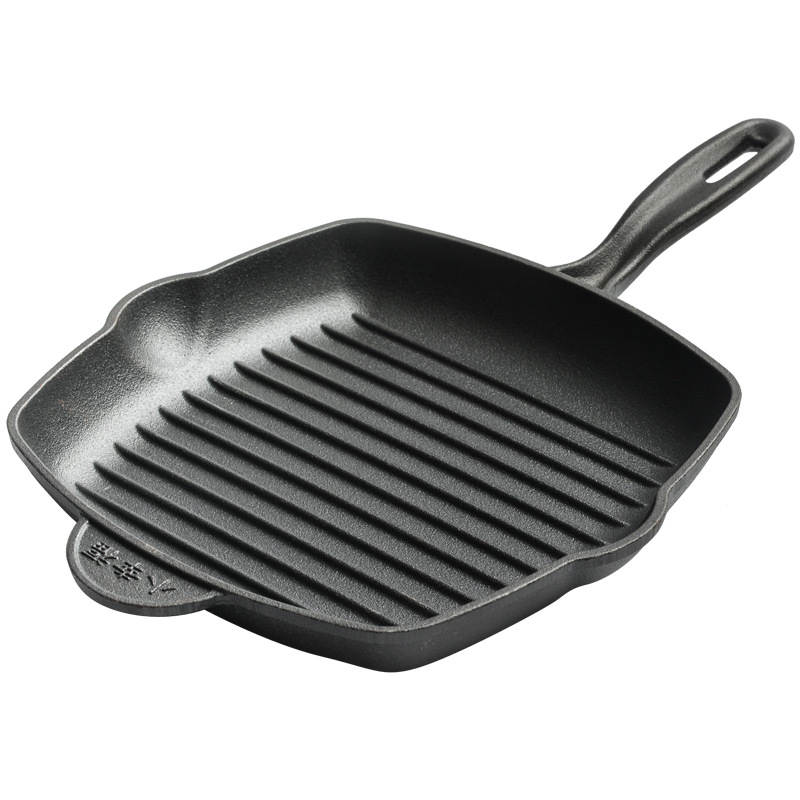 Grueso filete de hierro fundido sartén a rayas filete no recubierto antiadherente hogar frito filete sartén especial fondo plano sartén