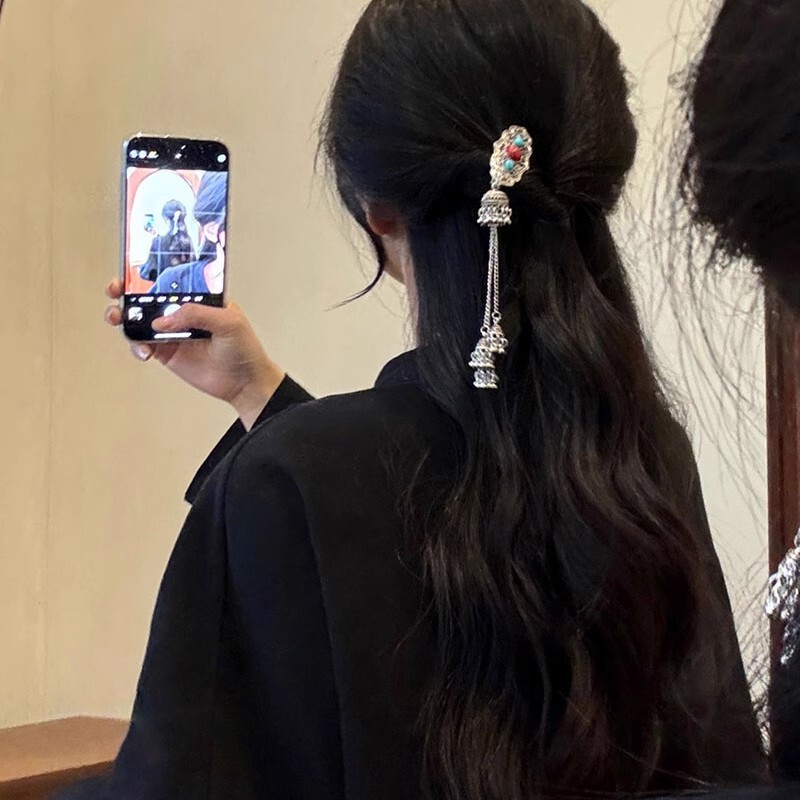 モンゴルレトロ重工業タッセルベルヘアピンハイエンドファッション女性サイドクリップ前髪クリップヘアピンカモノハシクリップ|undefined