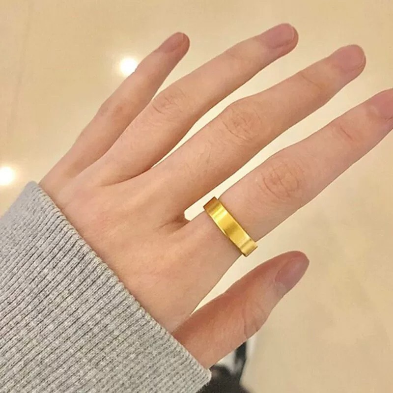 Ancient Style Flat Ring Sand Gold Couple Ring Matte Plain Ring_voghion.com