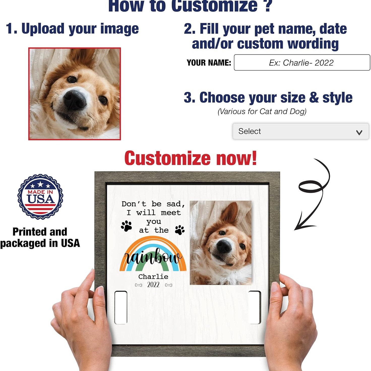 El marco conmemorativo de madera para mascotas puede contener collar Mesa Arco Iris marco de fotos para mascotas regalo perdido para mascotas de madera