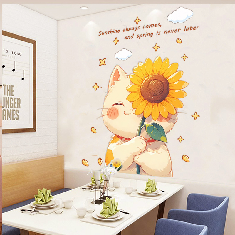 Factory wholesale large cute cat healing stickers girls bedroom embellishment super cute self-adhesive AS6960