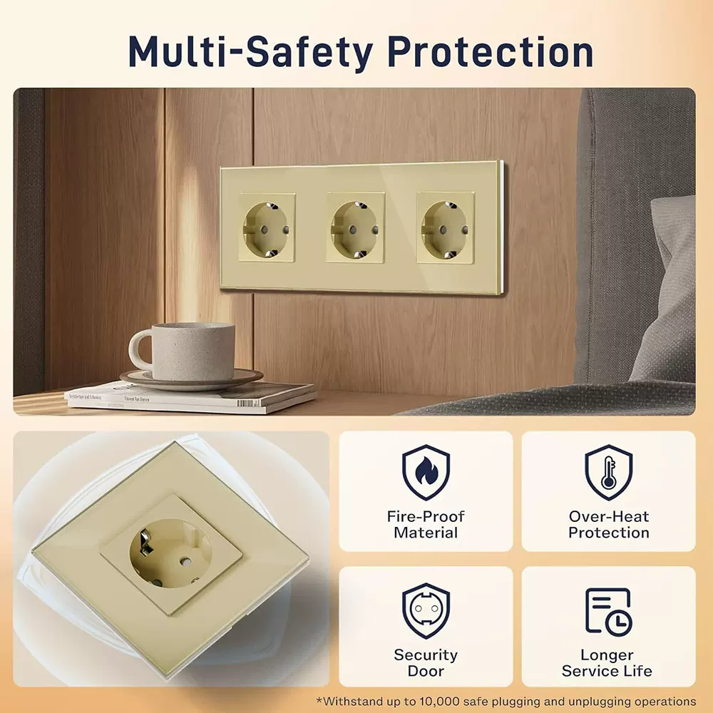 欧标三联228型墙壁插座玻璃面板圆形盒俄罗斯插座250V16A插座批发