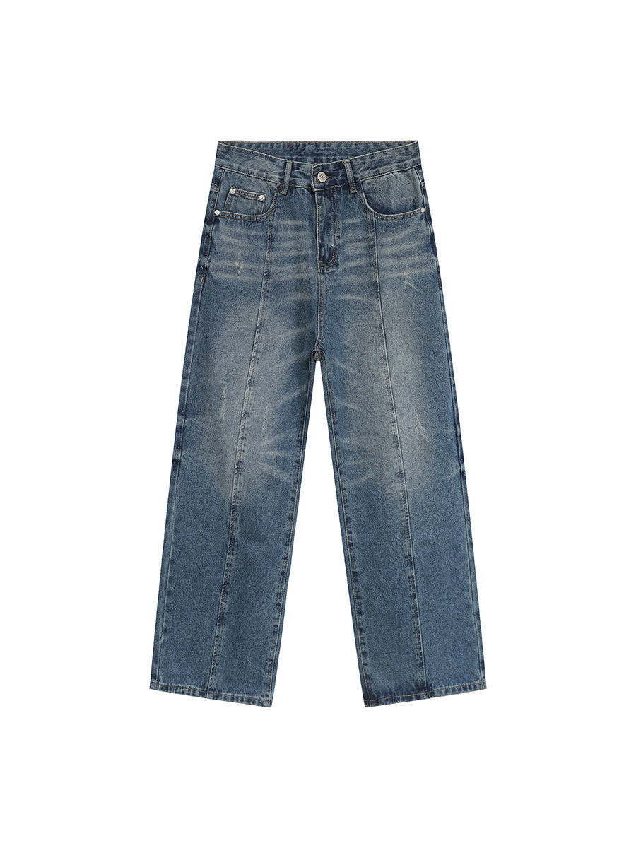 MTLCLOTHES Hombres| 2024 primavera nuevo estilo americano de la calle alta lavar patrón de tendencia suelta jeans de piernas anchas
