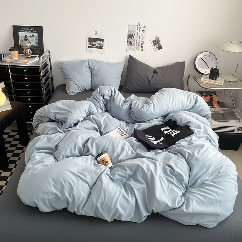 2024 nueva serie de cuatro piezas de mezcla y combinación de color sólido de algodón lavado de peso alto