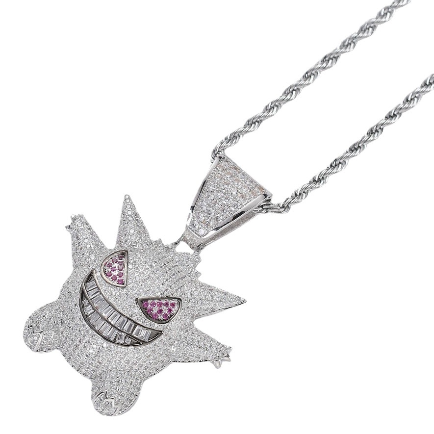 Europeo y americano hip hop collar pequeño Geng fantasma de dibujos animados divertido colgante micro incrustaciones de circón púrpura hip hop colgante al por mayor colgante