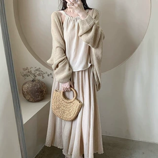 绝美慵懒感新中式穿搭套装春秋新款温柔开衫吊带半身裙三件套女潮