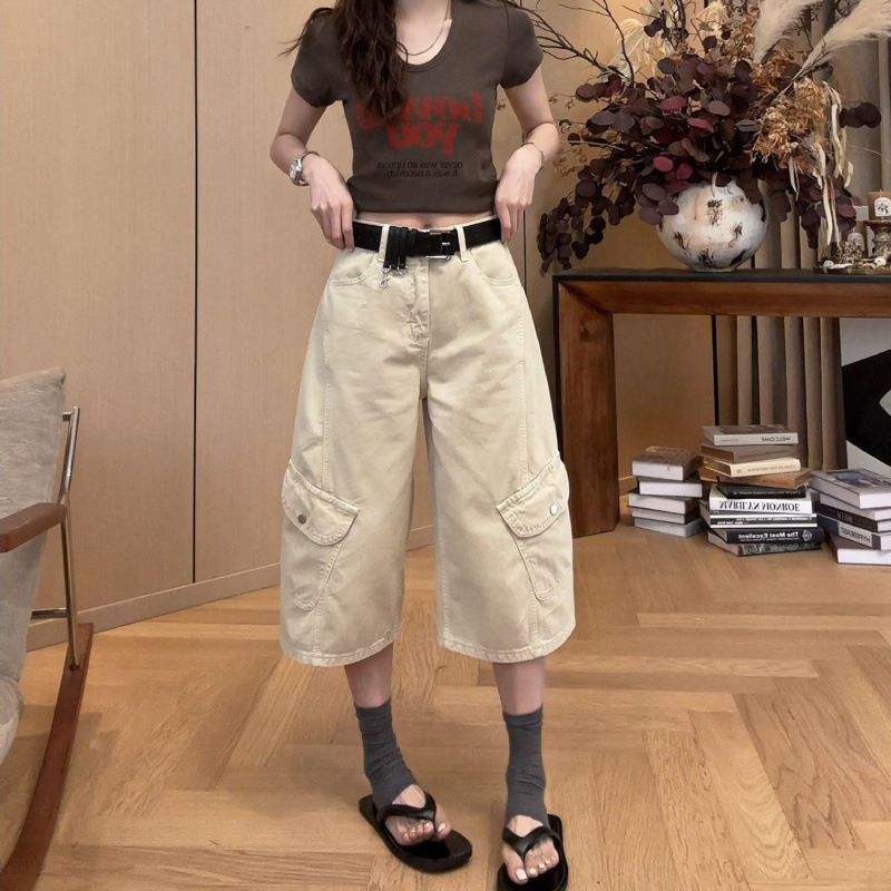 American-Style Workwear Denim Pants for Women, Summer Thin Style, 2026 New Model, Plus Size, Slimming, Cropped Wide-Leg Straight Pants American-Style Workwear Denim Pants for Women, Summer Thin Style, 2026 New Model, Plus Size, Slimming, Cropped Wide-Leg Straight Pants