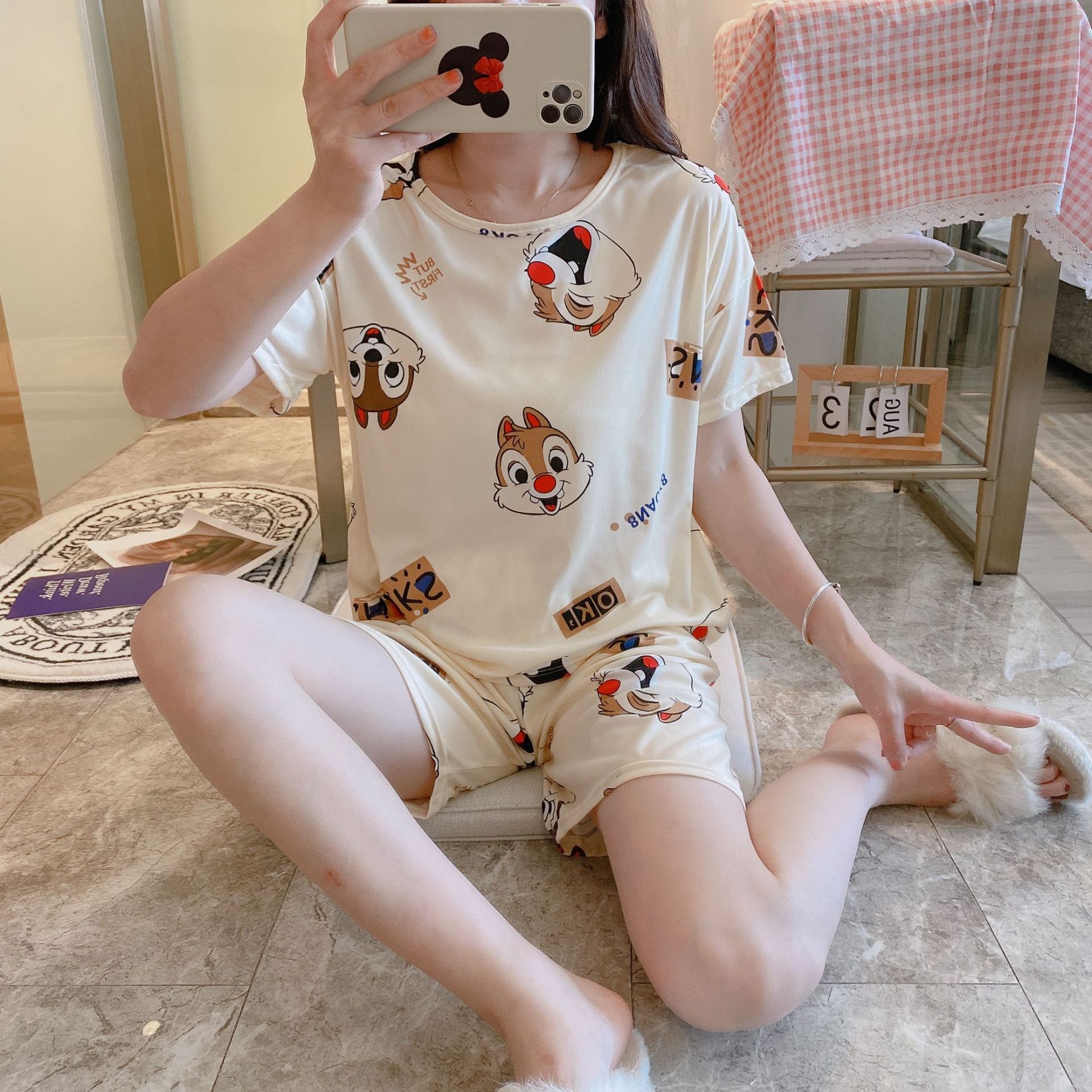 Pijamas para mujer verano suelto de manga corta delgada para niña traje de estudiante lindo casual de gran tamaño fábrica de servicio a domicilio al por mayor