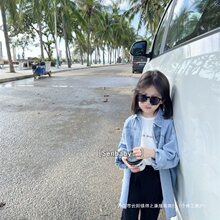 女童牛仔衬衫春装2025新款韩版长袖上衣中大童洋气中长款衬衣外套