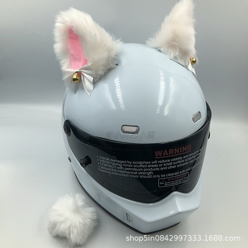 Motuoche – Helmet Decoration Cat Auto Parts and Accessories - deluxe-white-pink-with-bell-and-tail