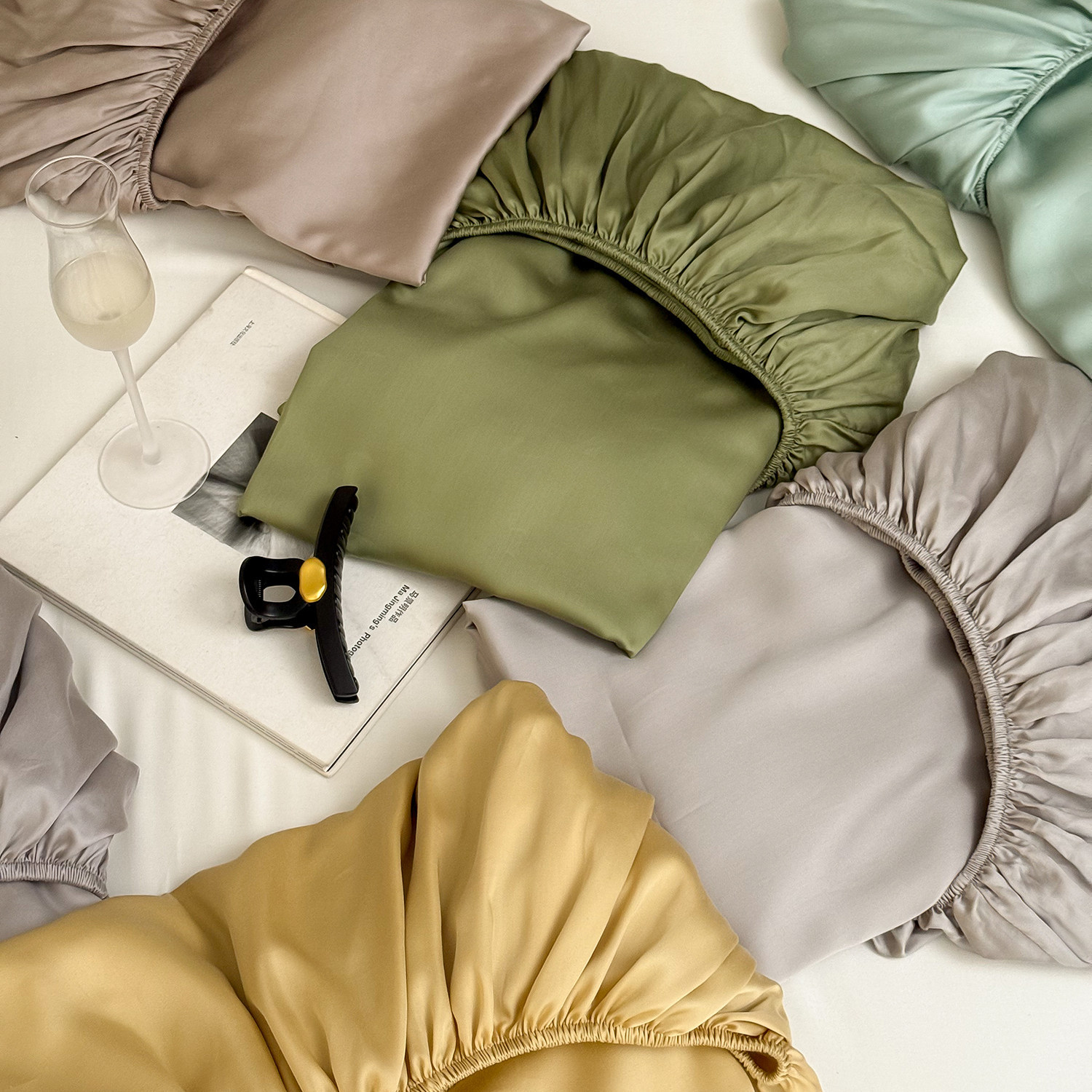 Ice Silk Cooling Duvet Cover Tencel Fitted Sheet Solid Colour_voghion.com