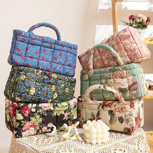 Cross-border cotton home fabric underwear sundries sorting basket toys cosmetic bag storage basket folding portable small size