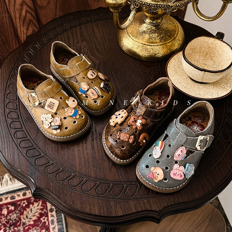Листья из коровьей кожи женский детский стиль ретро ступенчатые туфли весной и летом новый женский мультфильм милые маленькие кожаные туфли