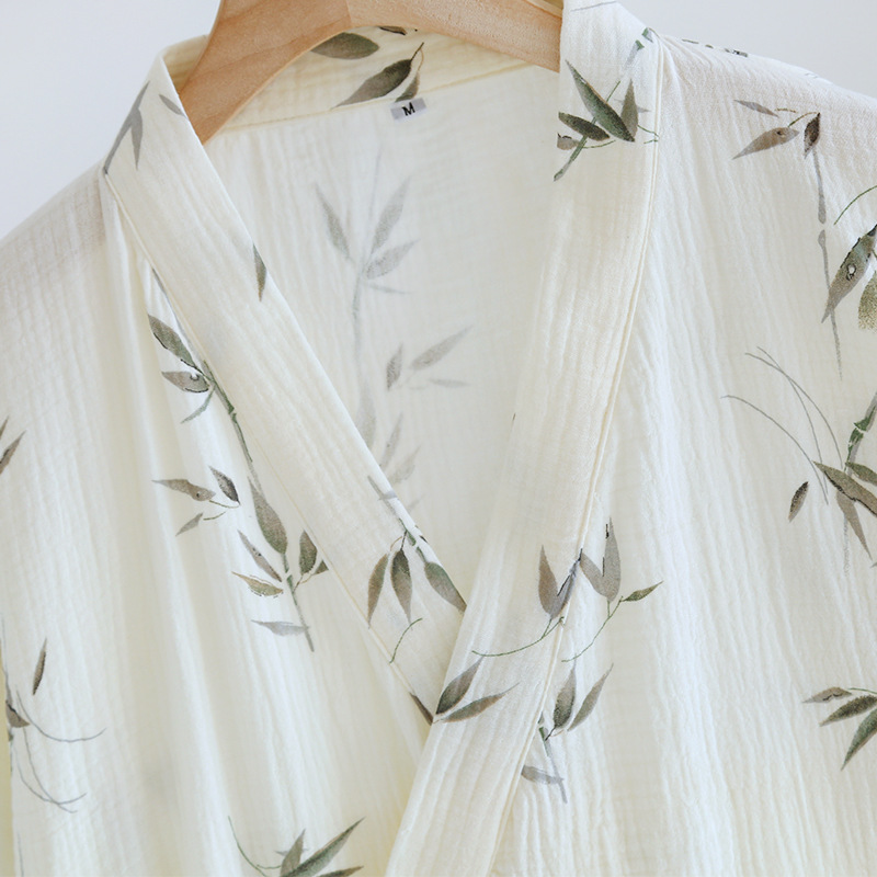 Frühling und Sommer Neuer Japanischer Kimono-Bademantel 100% Baumwollkrepp Damen-Bademantel Dünner Weicher Bequemer Nachthemd Haus-Pyjama für Frauen – Detail 10