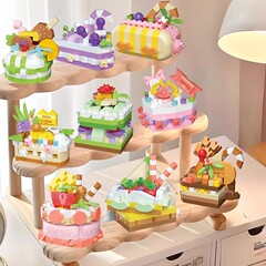 2025新款益智网红巧克力草莓蛋糕益智拼装玩具女孩生日礼物玩具车