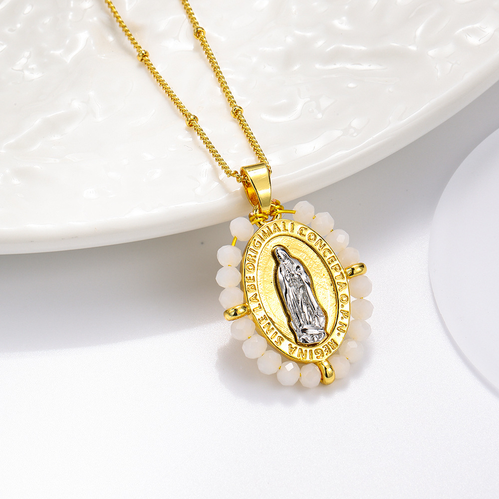 Moda europea y americana hecha a mano cristal oval de dos colores colgante colgante de bronce temperamento colgante de retrato