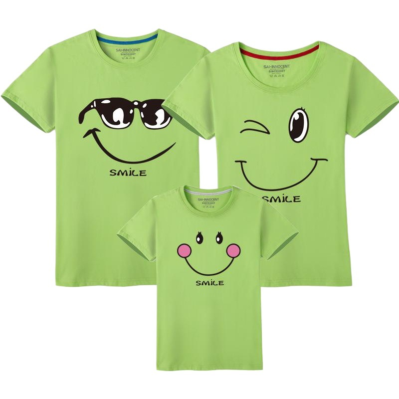 Fábrica al por mayor ropa de verano para padres e hijos Nueva familia de tres bocas de algodón refinado ropa para niños pareja de manga corta Camiseta de impresión de entrega
