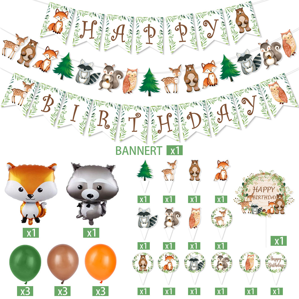 Fiesta de cumpleaños decoración traje selva animal tire bandera Feliz cumpleaños tire bandera pastel tarjeta insertar animal globo
