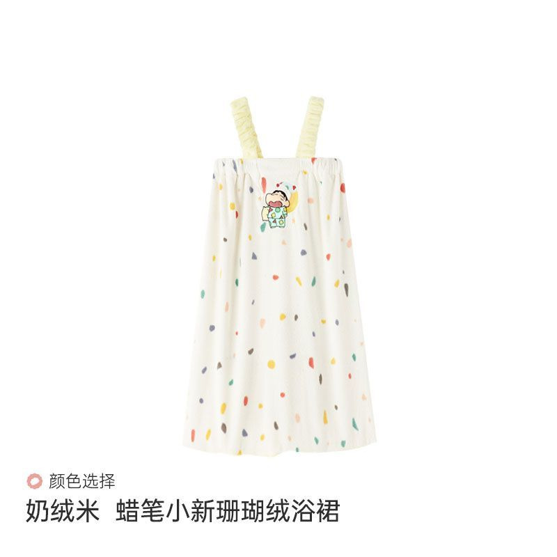 穿睡衣的蜡笔小新毛巾浴巾套装女彩珊瑚绒干发帽浴裙四件套柔软|undefined
