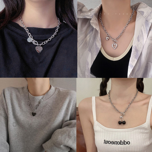 Vintage Hip Hop Love Necklace for Women, Ins Trendy Internet Famous Small Design Simple Elegance Clavicle Chain Short Neck Chain 