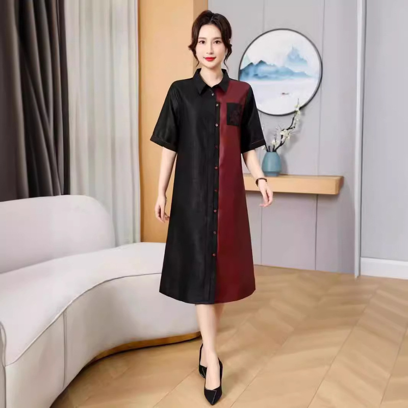 2A616 Authentic Vintage Material Turtle Pattern Xiangyun Silk Red Cloud Silk Splicing New Fashion Elegant 100% Silk Dress Versatile