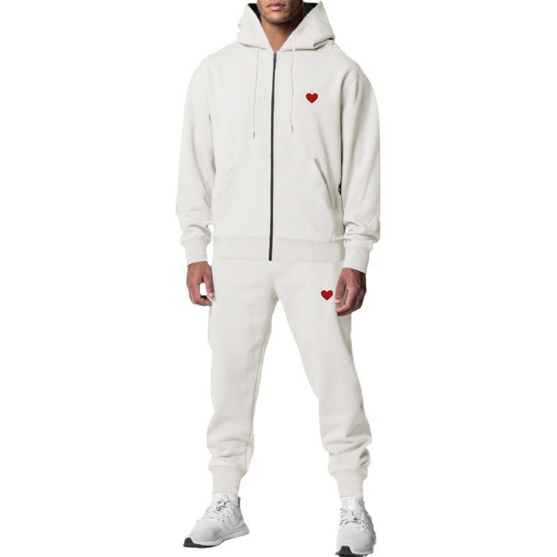 Men's Clothing autumn and winter men's love thick plate printing long sleeved trousers hooded sports leisure fleece warm and comfortable set_viptrois.com
