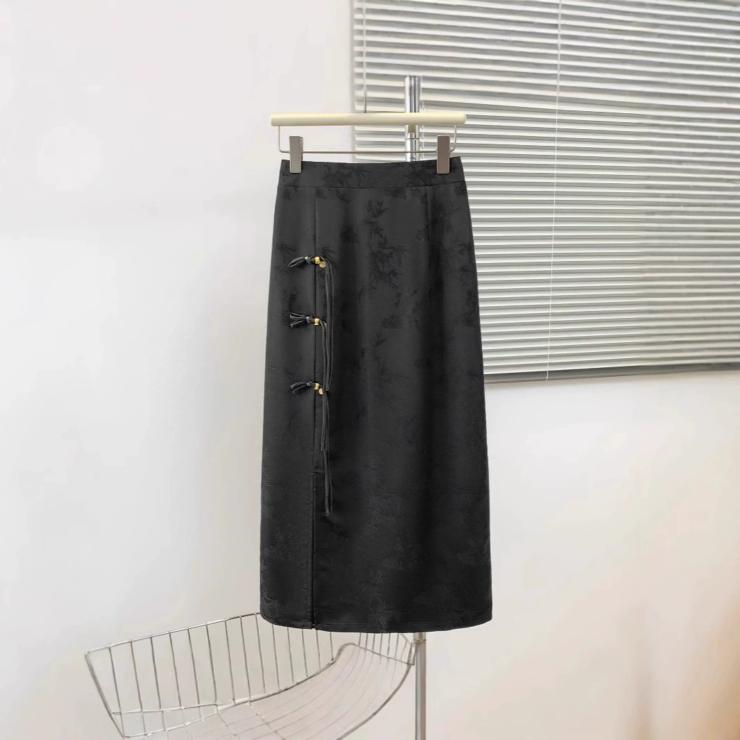 Юбка миди из жаккарда с эластичной талией, китайский стиль ретро, повседневная, для работы, национальный стиль, премиум-класса, весна 2025 года