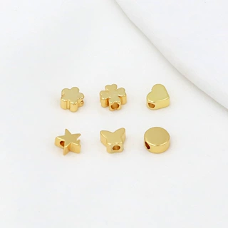 铜镀18K真金6mm桃心横孔隔珠14K金保色星星穿孔珠DIY手链配件D138