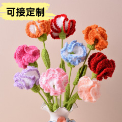 完成品の手作りかぎ針編みカーネーション造花、ドライフラワー、母の日のギフトブーケ