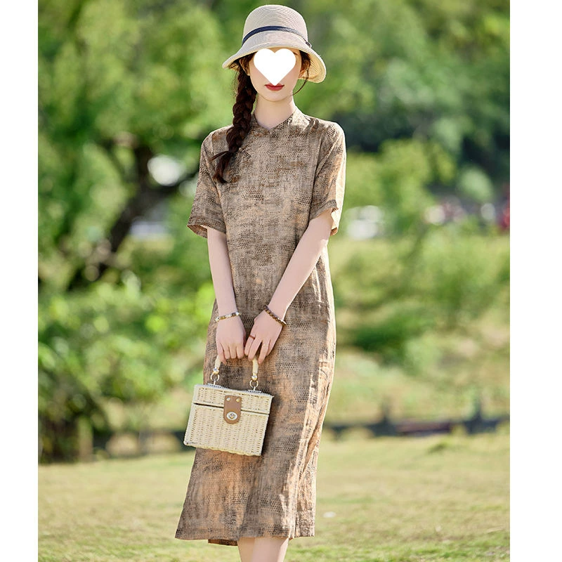 Элегантное и щедрое ретро-платье средней длины в китайском стиле, миниатюрное универсальное платье из рами, летнее изысканное платье-чонсам с вышивкой