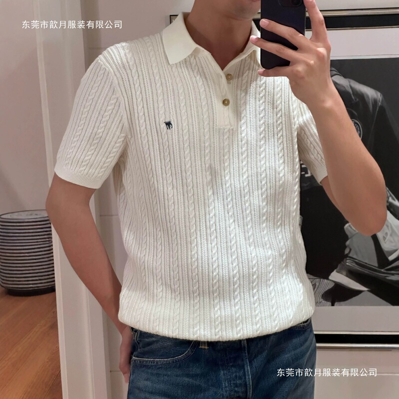 Ralph Lauren Summer Polo Shirt with Fine Embroidery, Short Sleeves, Cable Knit, Couple's Button-Up Breathable Shirt, Women's Knitwear, Men's