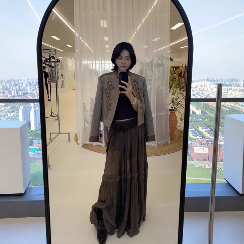 IF设计师品牌25早秋新品激光绣花拼接外套法式复古百搭羊毛夹克|undefined