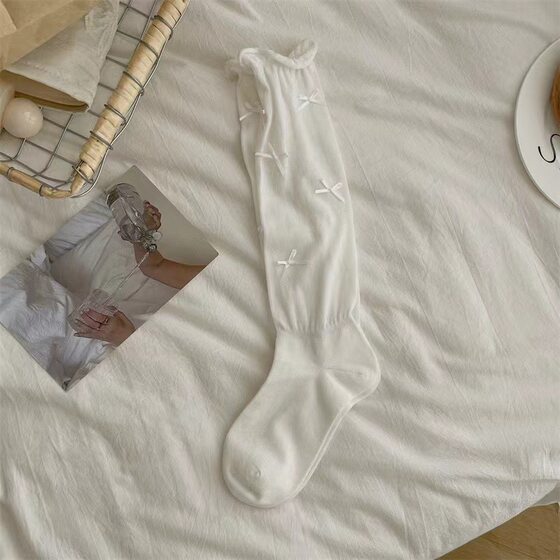 Summer Ballet Style Bow Jk Lolita Socks Women's Over-the-Knee White Hint Socks Pure Pile Socks Bone-Free Socks