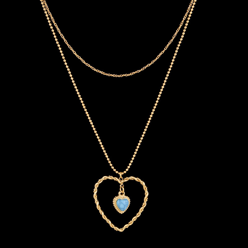 Fashion Heart Shape Stainless Steel Pendant Necklace Plating Turquoise Stainless Steel Necklaces_colorza_6