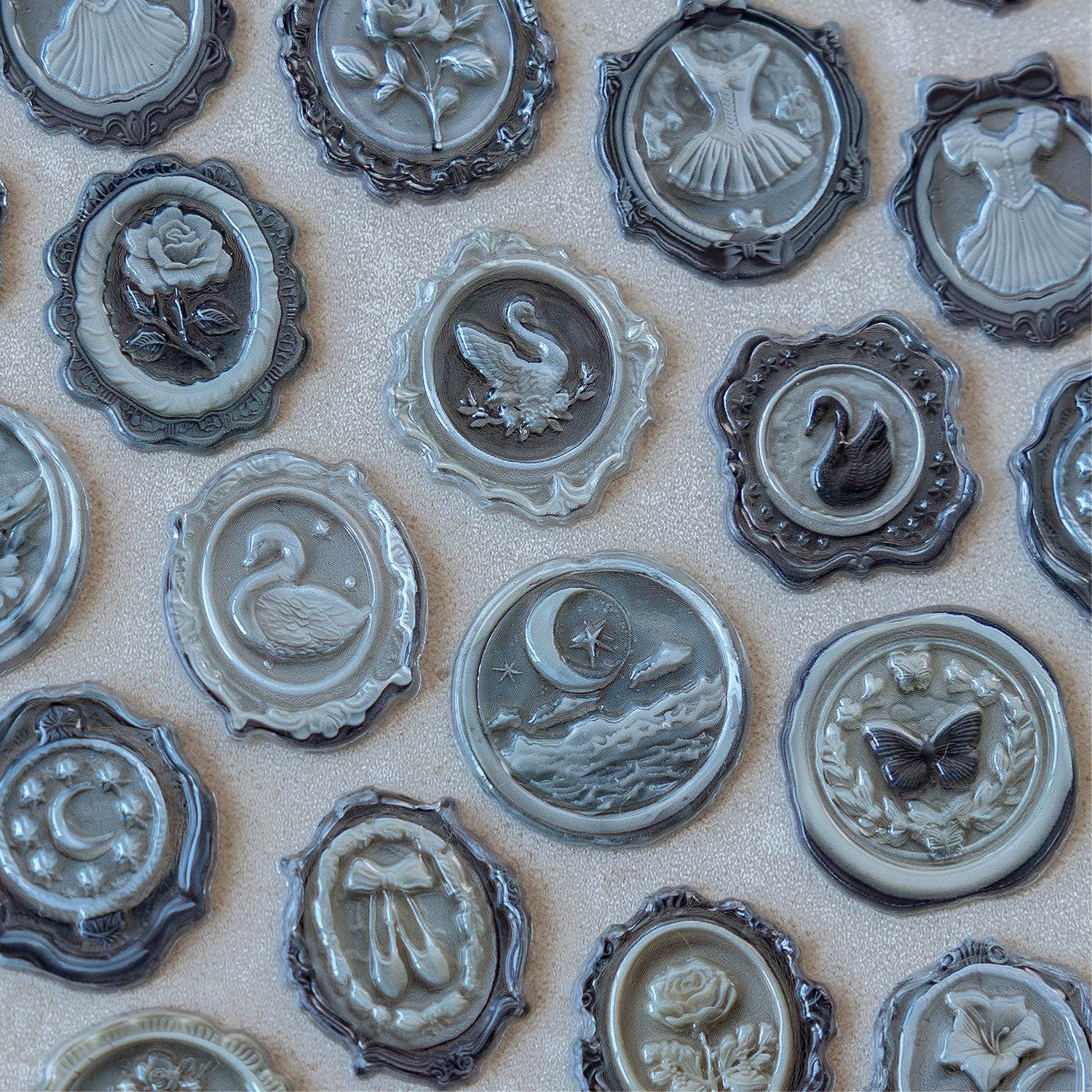 Pegatina de epoxi de pintura de fuego retro Mo Mo, serie de caja de memoria, etiqueta de sellado de sobres de todo fósforo de la tienda de mano tridimensional