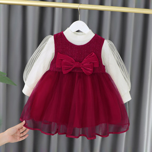 Girls' Trendy Princess Children's Wear Spring and Autumn 2 Stylish Sand Sleeve Skirt for Girls 0-1-4 Years Old Casual Spring and Autumn Hair
