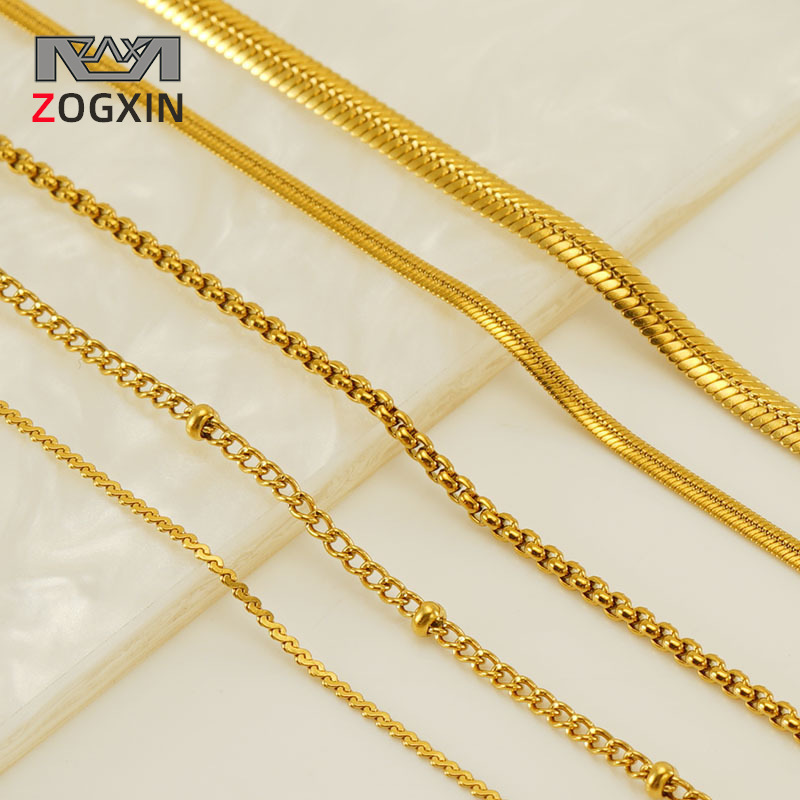 Wholesale 304 stainless steel finished chain 18K vacuum electroplated S chain with pearl link chain push dense chain DIY jewelry chain