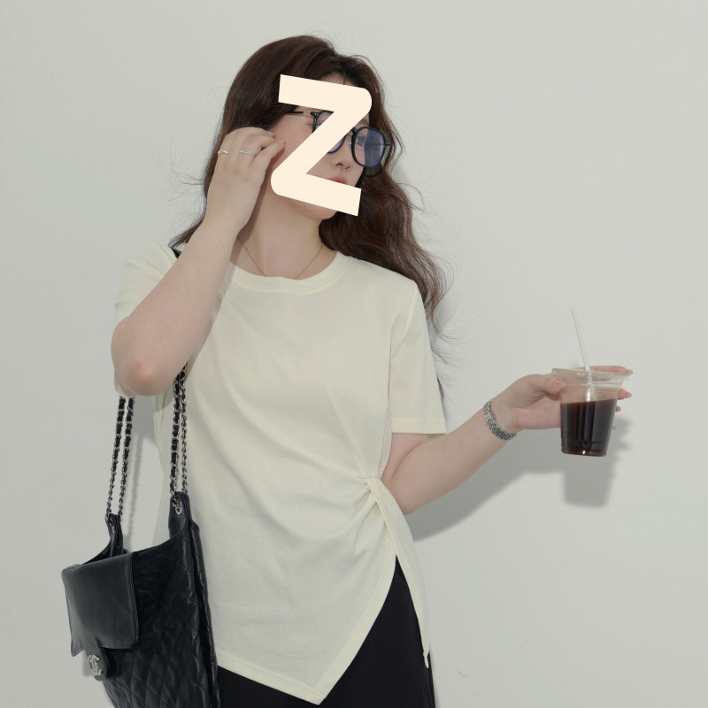 大きいサイズの太ったmm200斤の半袖のゆったりした丸首の正肩のtシャツの女性の新型の初秋の修身はやせていることが見えます。|undefined