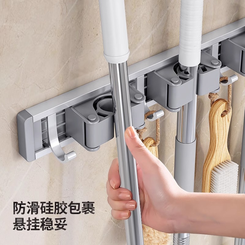 Montado en la pared de la fregona clip rack ponche-libre gancho balcón baño Baño hebilla fija escoba rack de almacenamiento