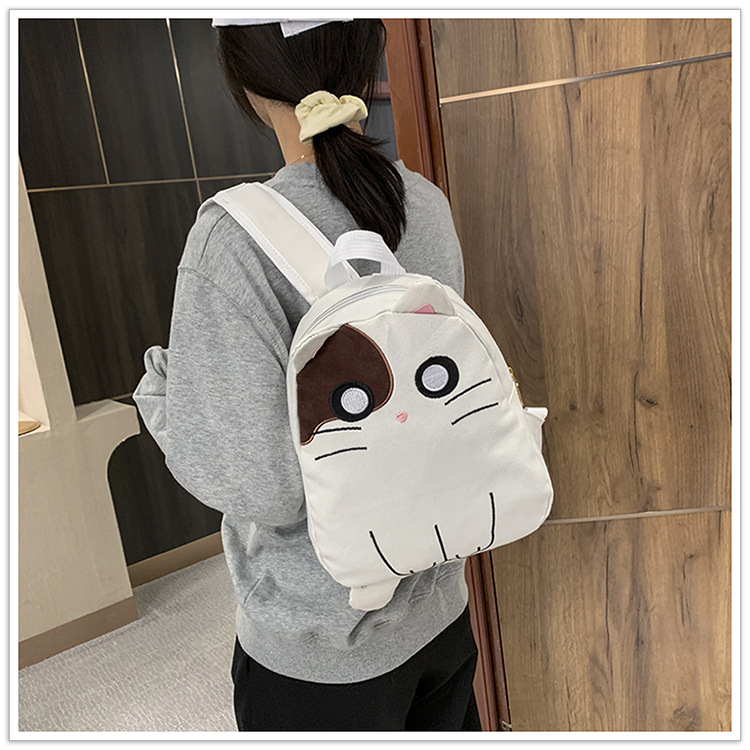 Double Shoulder Straps Strap Type Fashion Backpack Bags Type Cute Cat Canvas Girl Backpack Student School Bag Backpack