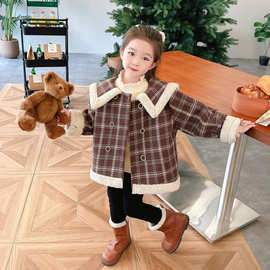 女童加绒外套秋冬2025新款洋气时髦冬装女宝宝呢大衣儿童冬款上衣