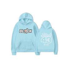 长期有跨境潮酷BLOC风印花连帽卫衣加绒保暖落肩款街头潮人出街男