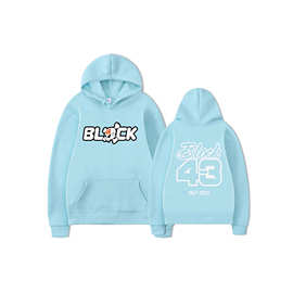 跨境潮酷BLOC风印花连帽卫衣加绒保暖落肩款街头潮人出街男女同款