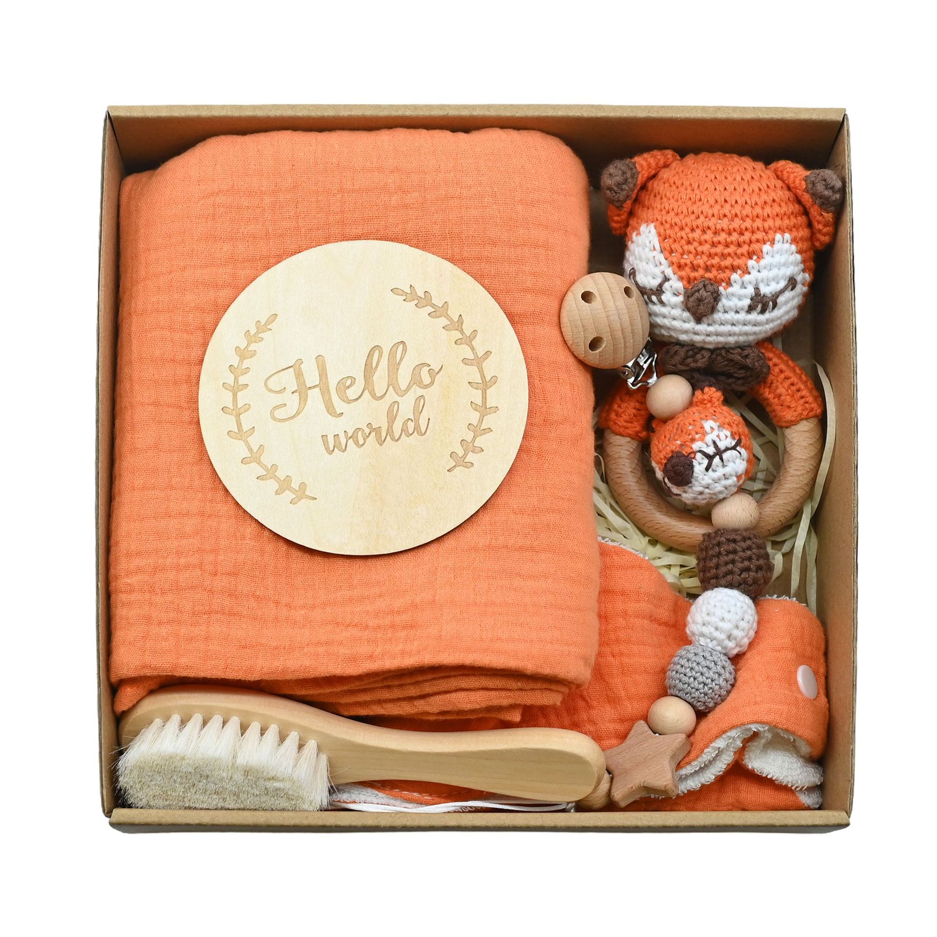 Nuevo bebé animal crochet campana de madera caja de regalo de nacimiento juego cadena de chupete bebé nacimiento luna llena regalo