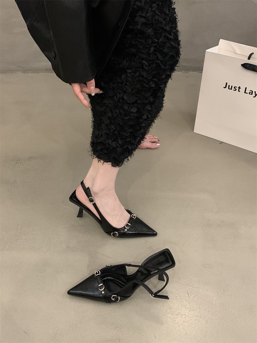 Design Sense Silver Pointed Toe High Heel Sandals For Women Summer New Elegant Socialite Versatile_vogvips.com